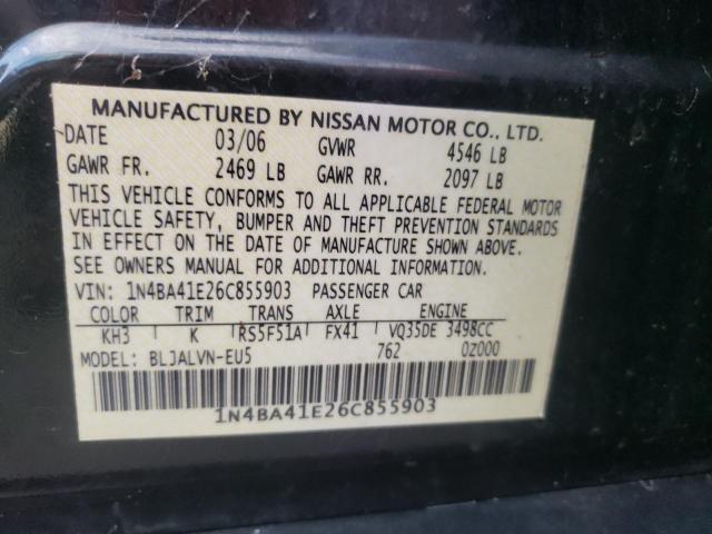 Photo 10 from auction – 2006 NISSAN MAXIMA SE with VIN 1N4BA41E26C855903