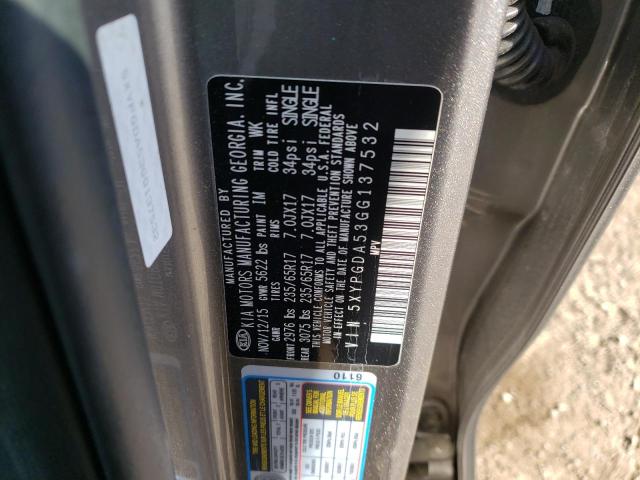 Photo 10 from auction – 2016 KIA SORENTO LX with VIN 5XYPGDA53GG137532