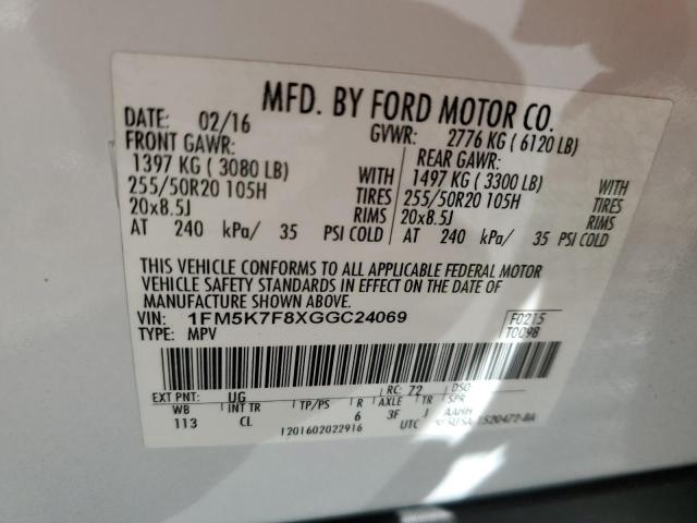 Photo 10 from auction – 2016 FORD EXPLORER L with VIN 1FM5K7F8XGGC24069