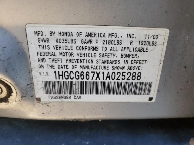 Photo 10 from auction – 2001 HONDA ACCORD with VIN 1HGCG667X1A025288