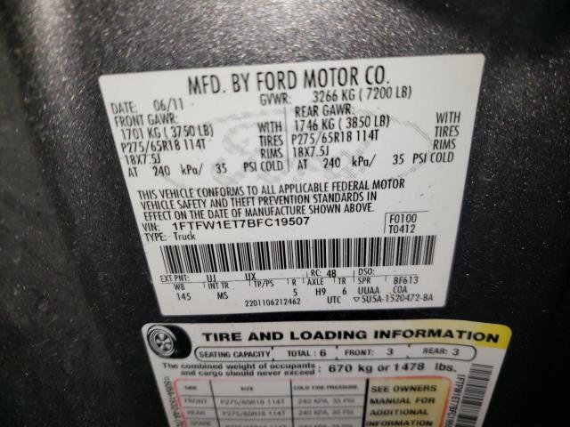 Photo 10 from auction – 2011 FORD F150 SUPER with VIN 1FTFW1ET7BFC19507