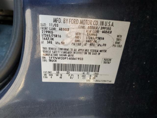 Photo 10 from auction – 2004 FORD F250 SUPER with VIN 1FTNW20P14EB61933