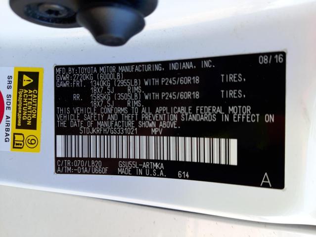 Zdjęcie 10 z aukcji – 2016 TOYOTA HIGHLANDER z VIN 5TDJKRFH7GS331021