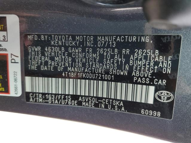 Photo 10 from auction – 2013 TOYOTA CAMRY L with VIN 4T1BF1FK0DU721001
