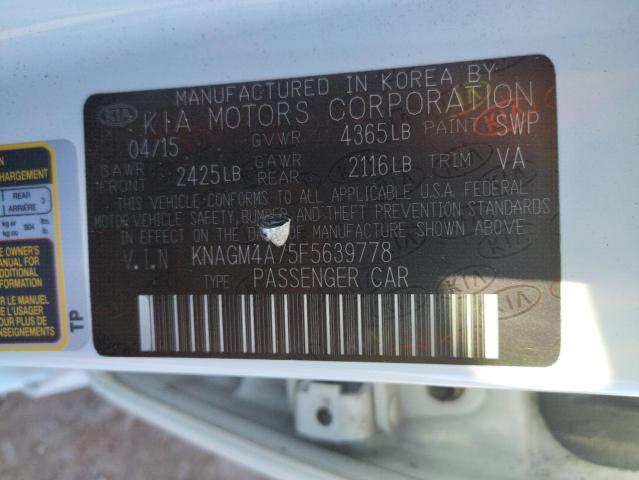Photo 10 from auction – 2015 KIA OPTIMA LX with VIN KNAGM4A75F5639778