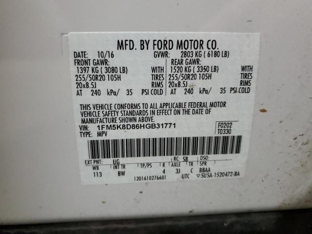 Photo 10 from auction – 2017 FORD EXPLORER X with VIN 1FM5K8D86HGB31771