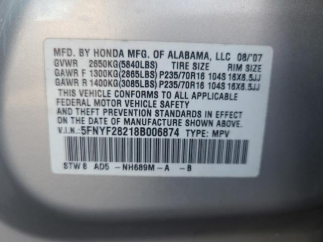 Photo 10 from auction – 2008 HONDA PILOT VP with VIN 5FNYF28218B006874
