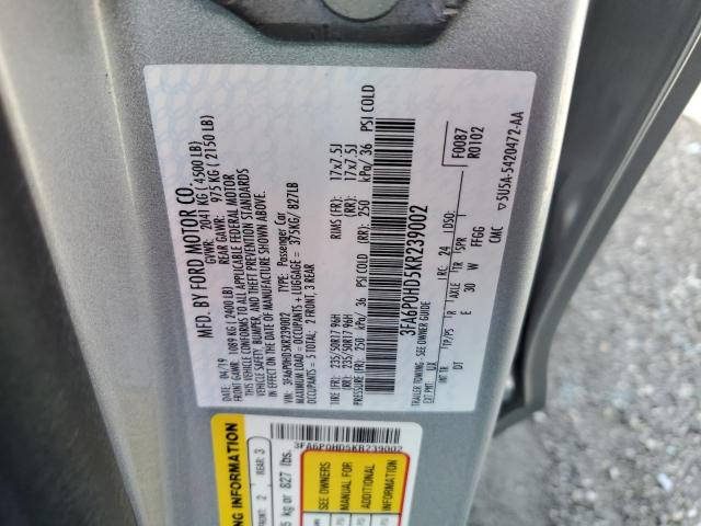 Photo 10 from auction – 2019 FORD FUSION SE with VIN 3FA6P0HD5KR239002