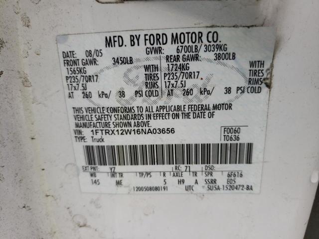 Photo 10 from auction – 2006 FORD F150 with VIN 1FTRX12W16NA03656
