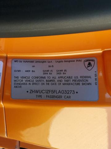 Photo 10 from auction – 2015 LAMBORGHINI HURACAN with VIN ZHWUC1ZF5FLA03273
