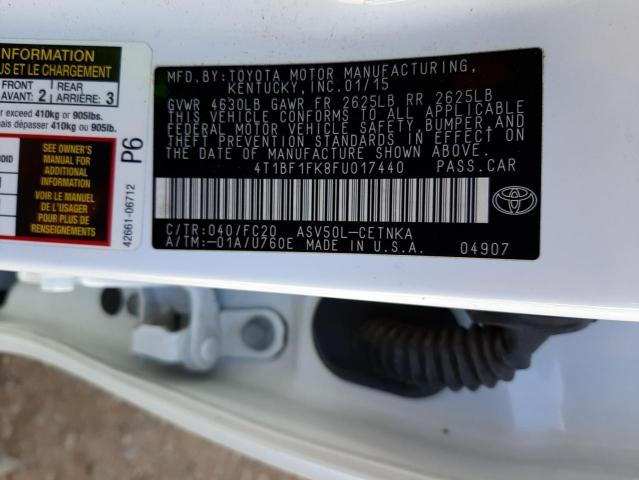 Photo 10 from auction – 2015 TOYOTA CAMRY LE with VIN 4T1BF1FK8FU017440