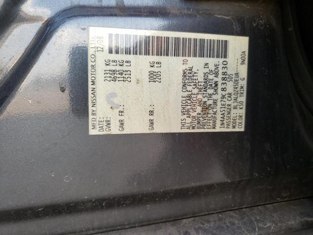 Photo 10 from auction – 2009 NISSAN MAXIMA S with VIN 1N4AA51E79C838830