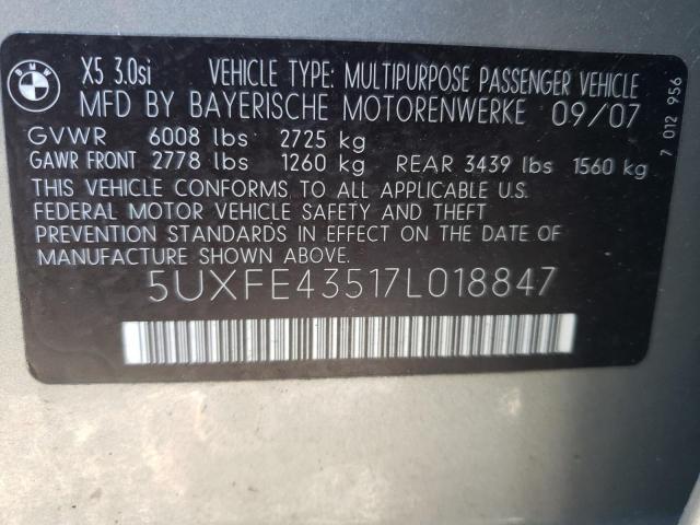 Photo 10 from auction – 2007 BMW X5 3.0I with VIN 5UXFE43517L018847