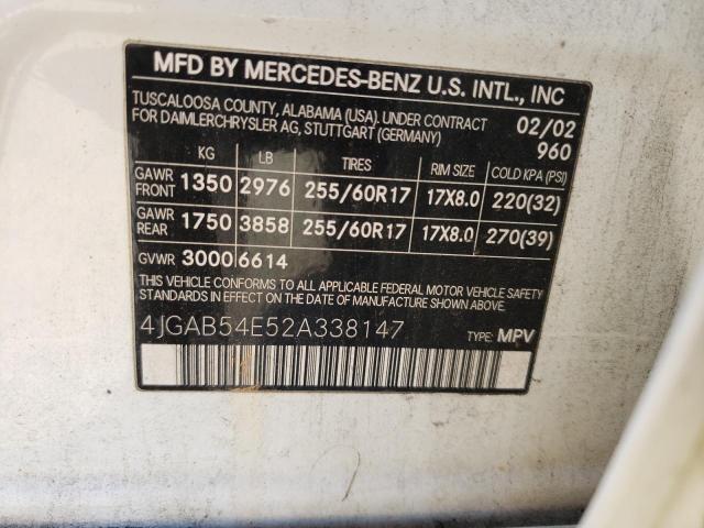 Photo 10 from auction – 2002 MERCEDES-BENZ ML320 with VIN 4JGAB54E52A338147