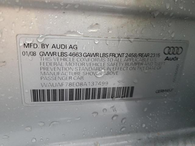 Photo 10 from auction – 2008 AUDI A4 2.0T with VIN WAUAF78E08A137499