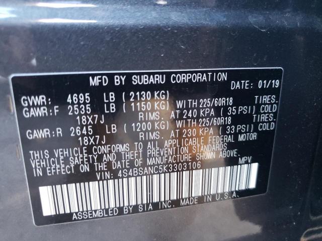 Photo 10 from auction – 2019 SUBARU OUTBACK 2. with VIN 4S4BSANC5K3303106