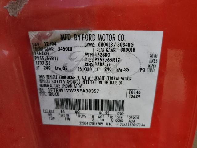 Photo 10 from auction – 2005 FORD F150 SUPER with VIN 1FTRW12W75FA38357