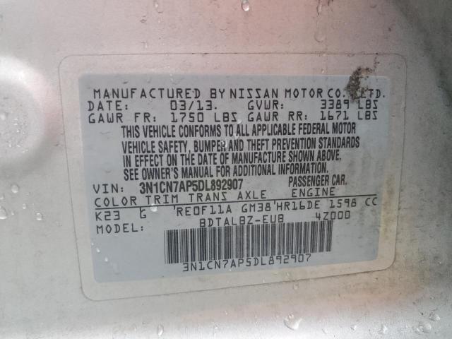 Photo 10 from auction – 2013 NISSAN VERSA S with VIN 3N1CN7AP5DL892907