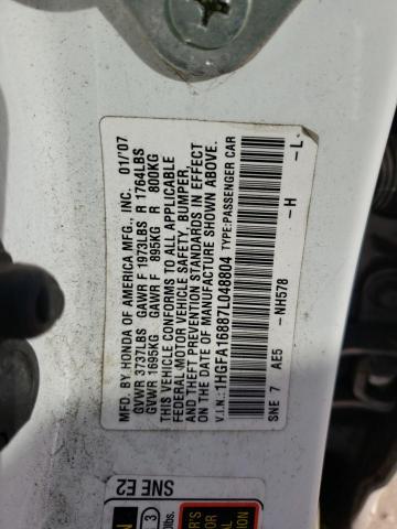 Photo 10 from auction – 2007 HONDA CIVIC EX with VIN 1HGFA16887L048804