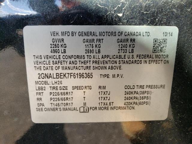 Photo 10 from auction – 2015 CHEVROLET EQUINOX LT with VIN 2GNALBEK7F6196365