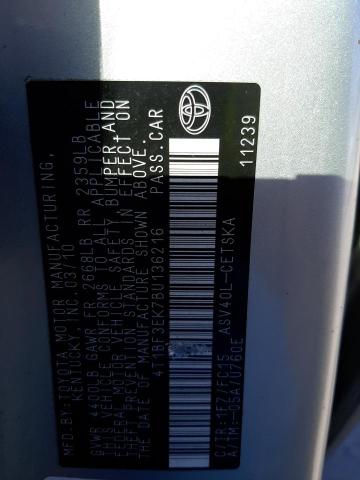 Photo 10 from auction – 2011 TOYOTA CAMRY BASE with VIN 4T1BF3EK7BU136216