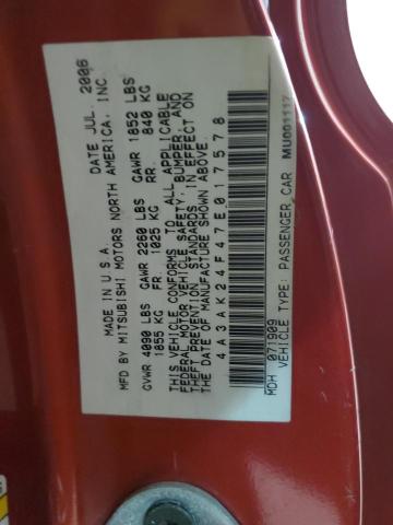 Photo 10 from auction – 2007 MITSUBISHI ECLIPSE GS with VIN 4A3AK24F47E017578