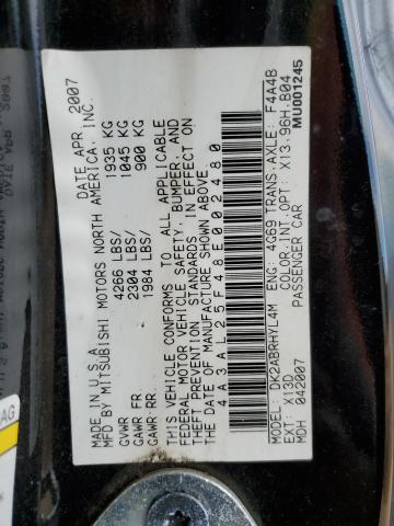 Photo 10 from auction – 2008 MITSUBISHI ECLIPSE with VIN 4A3AL25F48E002480