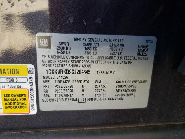 Photo 10 from auction – 2016 GMC ACADIA SLT with VIN 1GKKVRKD9GJ204545