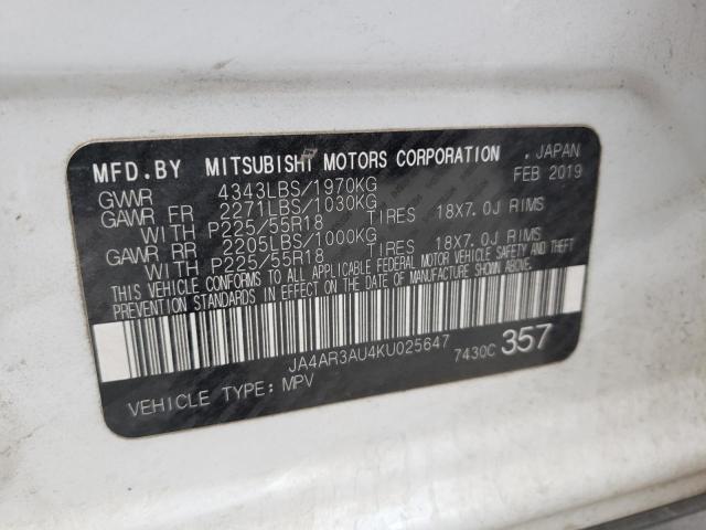 Photo 10 from auction – 2019 MITSUBISHI OUTLANDER with VIN JA4AR3AU4KU025647