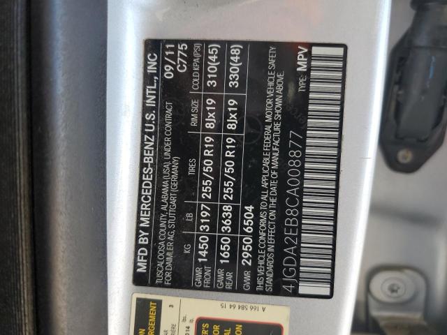 Photo 10 from auction – 2012 MERCEDES-BENZ ML 350 BLU with VIN 4JGDA2EB8CA008877