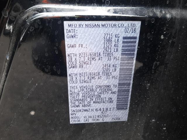 Photo 10 from auction – 2018 NISSAN PATHFINDER with VIN 5N1DR2MN2JC641817