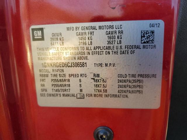 Photo 10 from auction – 2012 CHEVROLET TRAVERSE L with VIN 1GNKRGED6CJ306581