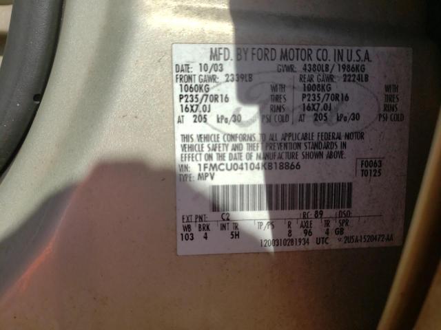 Photo 10 from auction – 2004 FORD ESCAPE LIM with VIN 1FMCU04104KB18866