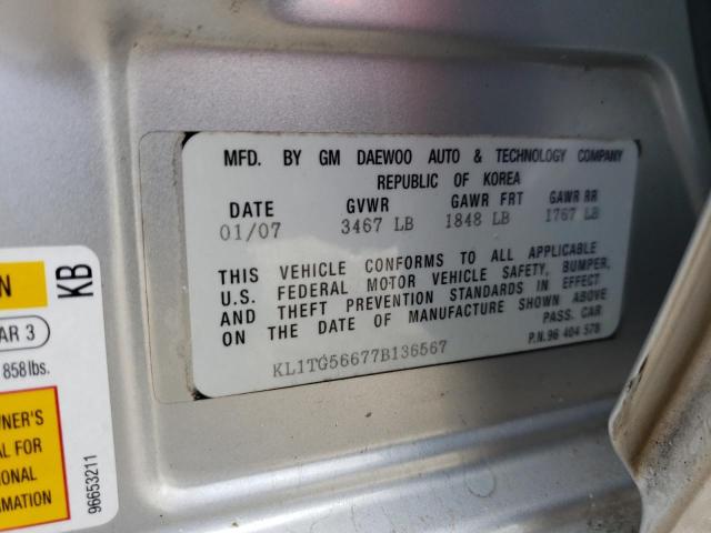 Photo 10 from auction – 2007 CHEVROLET AVEO LT with VIN KL1TG56677B136567