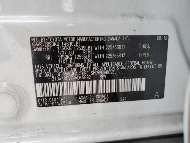 Photo 10 from auction – 2019 TOYOTA RAV4 XLE with VIN 2T3W1RFV7KW045692