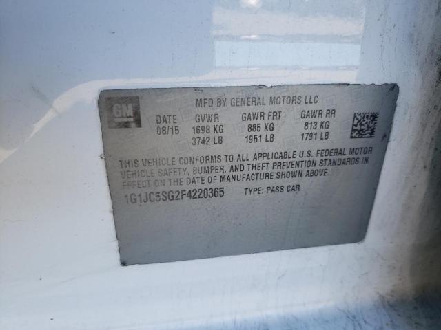Photo 10 from auction – 2015 CHEVROLET SONIC LT with VIN 1G1JC5SG2F4220365