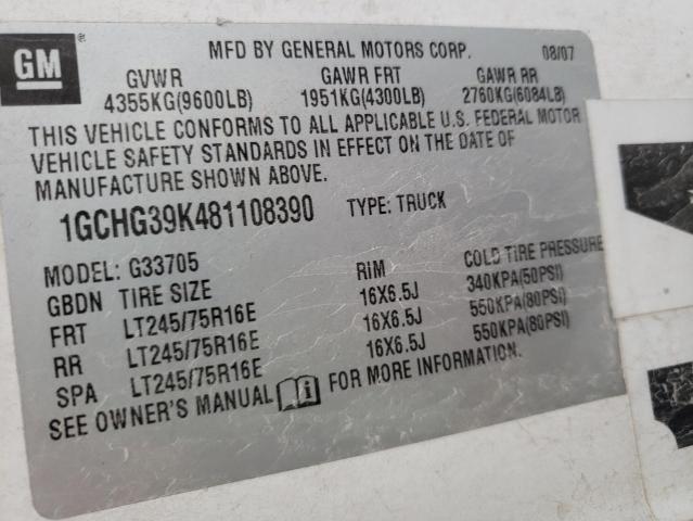 Photo 10 from auction – 2008 CHEVROLET EXPRESS G3 with VIN 1GCHG39K481108390