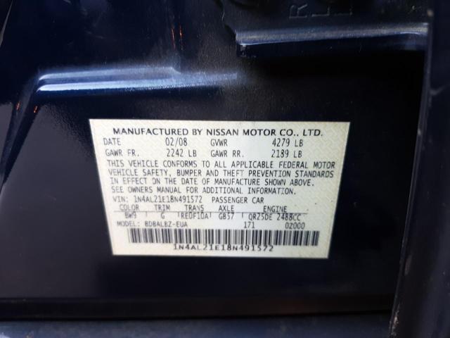 Photo 10 from auction – 2008 NISSAN ALTIMA 2.5 with VIN 1N4AL21E18N491572