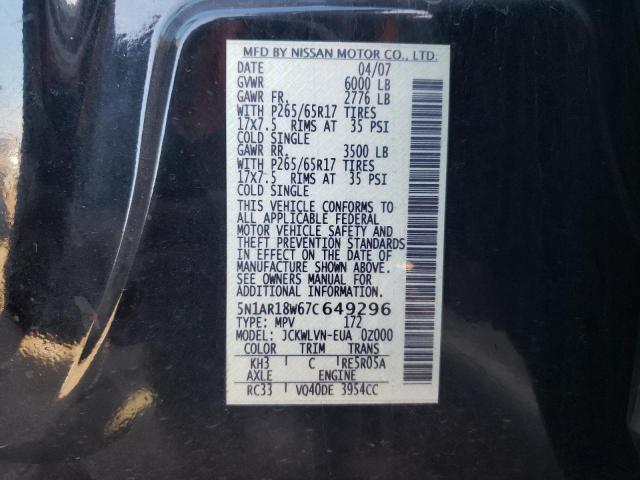 Photo 10 from auction – 2007 NISSAN PATHFINDER with VIN 5N1AR18W67C649296