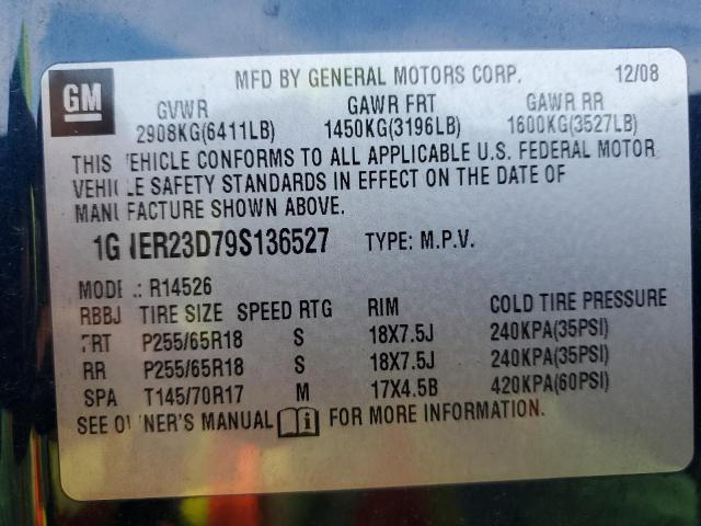 Photo 10 from auction – 2009 CHEVROLET TRAVERSE L with VIN 1GNER23D79S136527