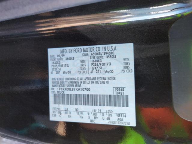 Photo 10 from auction – 2000 FORD F150 with VIN 1FTRX08L8YKA10700