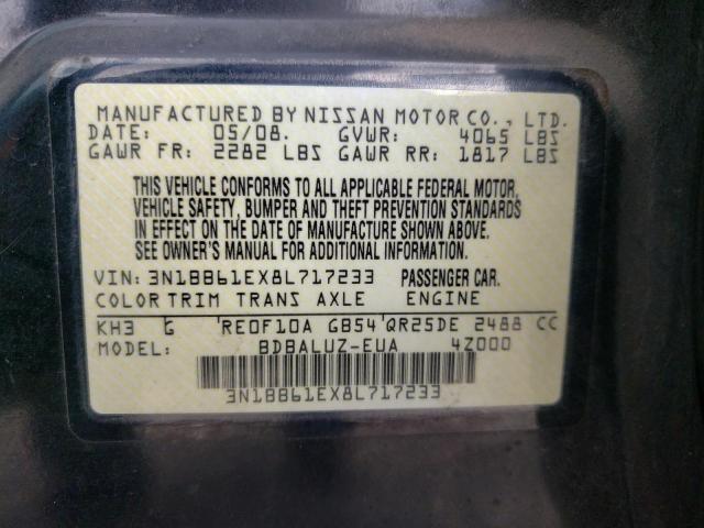 Photo 10 from auction – 2008 NISSAN SENTRA SE- with VIN 3N1BB61EX8L717233