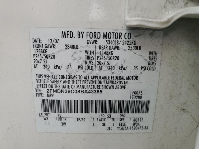Photo 10 from auction – 2008 FORD EDGE LIMIT with VIN 2FMDK39C08BA43365