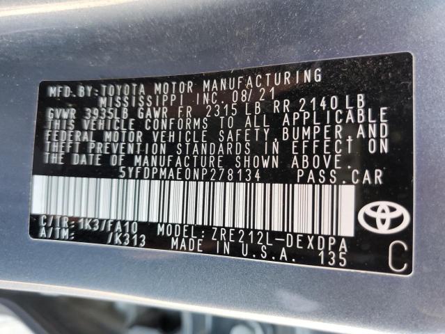 Photo 10 from auction – 2022 TOYOTA COROLLA L with VIN 5YFDPMAE0NP278134