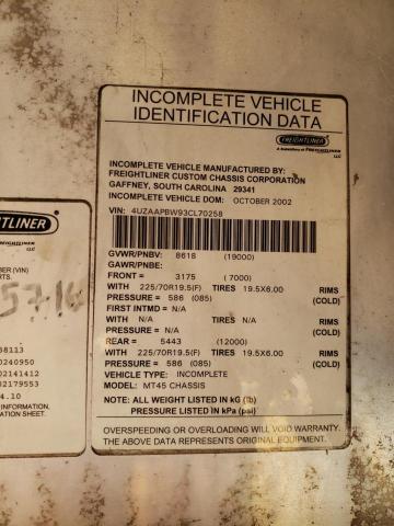 Photo 10 from auction – 2003 FREIGHTLINER CHASSIS M with VIN 4UZAAPBW93CL70258