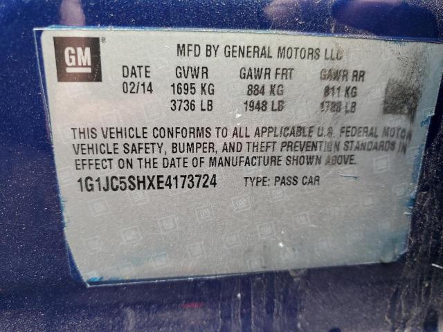 Photo 10 from auction – 2014 CHEVROLET SONIC LT with VIN 1G1JC5SHXE4173724