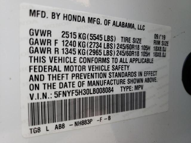Photo 10 from auction – 2020 HONDA PILOT EX with VIN 5FNYF5H30LB008084