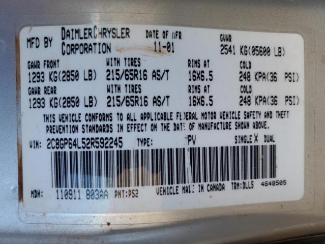 Photo 10 from auction – 2002 CHRYSLER TOWN & COU with VIN 2C8GP64L52R592245