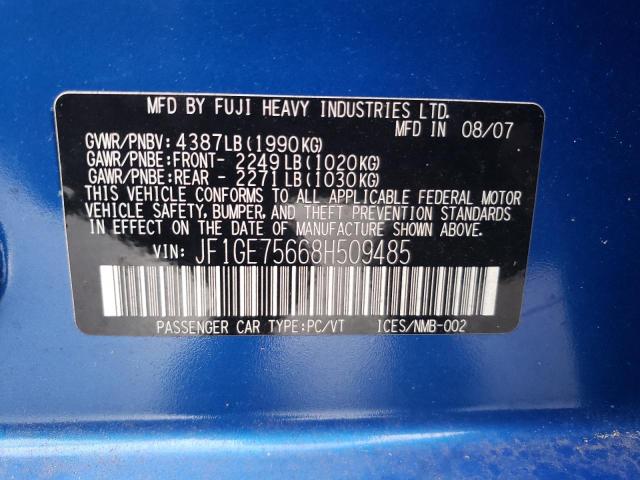 Photo 10 from auction – 2008 SUBARU IMPREZA WR with VIN JF1GE75668H509485