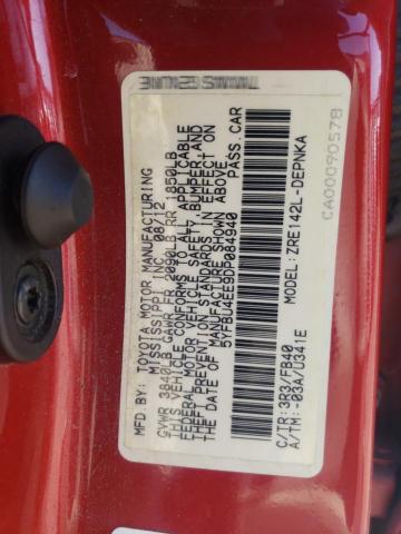 Photo 10 from auction – 2013 TOYOTA COROLLA BA with VIN 5YFBU4EE9DP084940